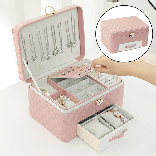 Organizador De Joyas Portátil Con Candado Y Estuche Rosa