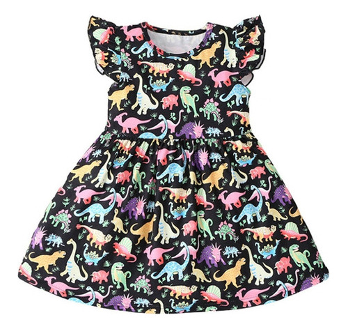 Vestido J Para Niñas Pequeñas, Bonito Estampado De Dinosauri