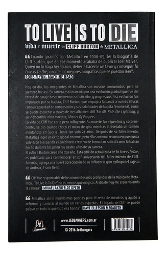 Cliff Burton Libro - To Live Is To Die - Metallica - Envíos