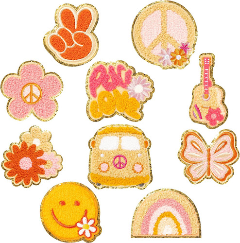 10pcs Hippie Retro Chenille Iron On Patches, Kit De Par...