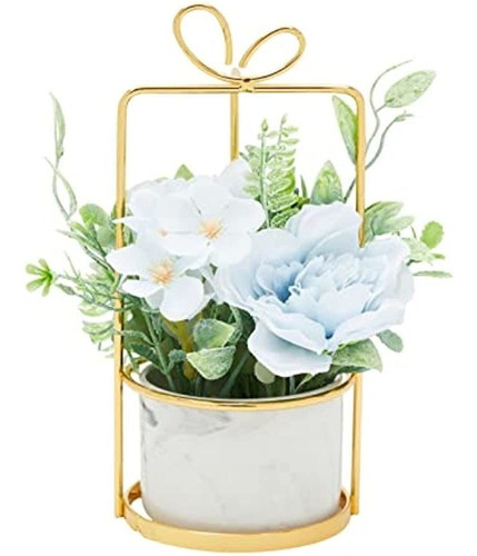 Flores De Hortensia De Imitación Y Maceta De Cerámica Con So