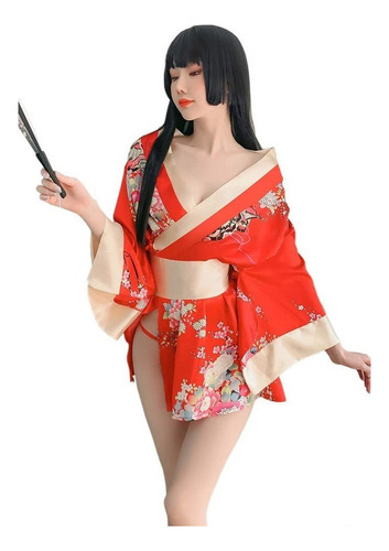 Traje De Kimono Cosplay Estampado De Lencería Erótica Sexy