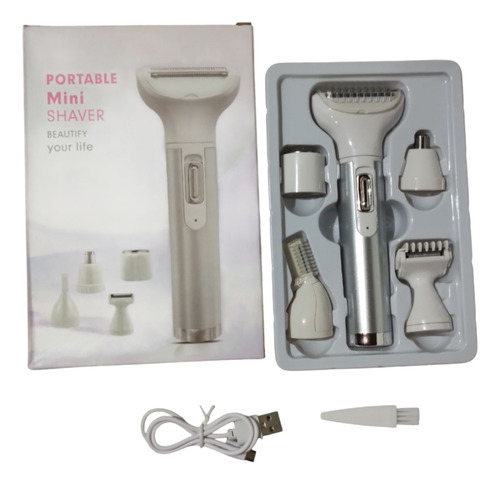Depiladora Afeitadora Recortadora Carga Usb 5 En 1 De Mujer Plateado
