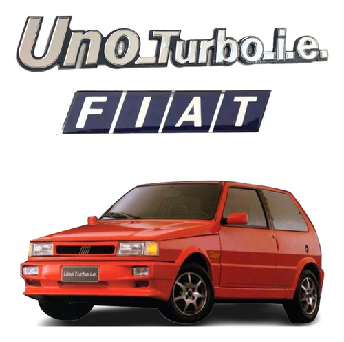 Jogo Emblemas Da Mala Logo Fiat Uno Turbo I.e. Base Preta