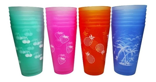 Set 6 Vasos Plástico Duro De Colores Reutilizables Diseño