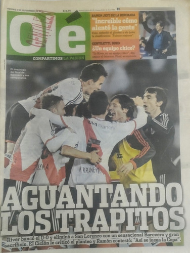Diario Ole 6/9/2013 Copa Libertadores River 0 San Lorenzo 0 (Usado)