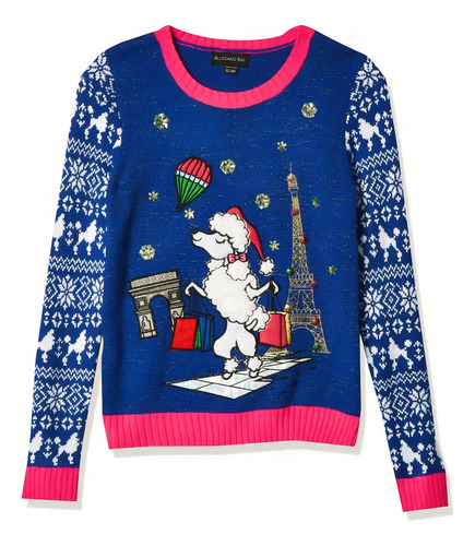 Blizzard Bay Suéter Feo De Navidad Para Niñas, Color Azul/rosa/caniche