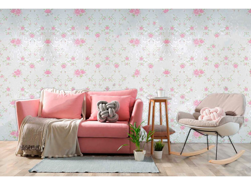 Papel Vinilo Tapiz Adhesivo Floral 10 Mt X 45 Cm Blanco Rosa