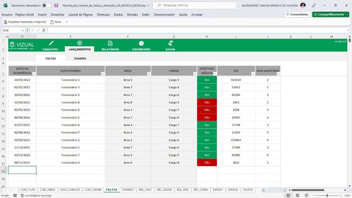 Planilha De Controle De Faltas E Atestados Em Excel 6.0