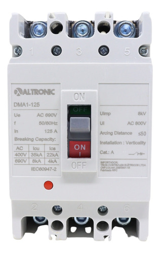 Disjuntor Caixa Moldada Tripolar Altronic Dma1-125a - 125a