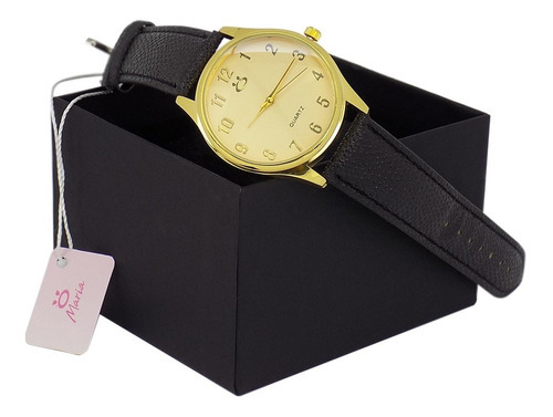 Kit Relógio Orizom Feminino Dourado Couro + Caixa