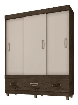 Imagem 3 de 4 de Guarda Roupa Roupeiro Casal 3 Portas De Correr Imbuia/baunil