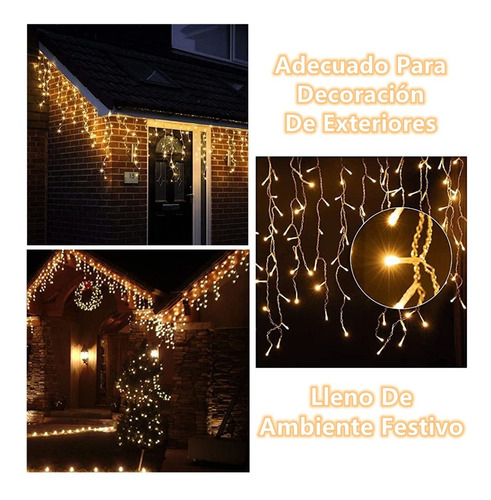 Imagen 3 de 9 de Cascada Serie Luces Navidad Led 5m Decoración Alero Ambar