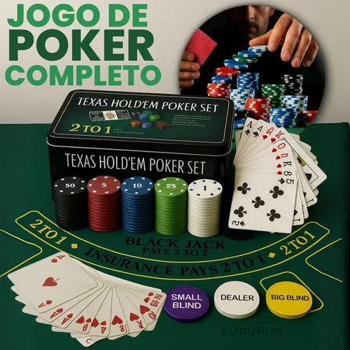Kit Jogo De Poker Texas Semi Profissional Completo 200 Fichas Numeradas Campeonato Marca Kururuá