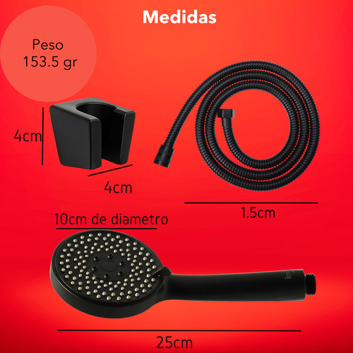 Kit Ducha Regadera De Teléfono 3 Funciones Con Accesorios Negro Mate
