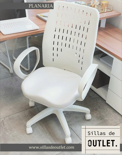 Silla de escritorio de Outlet Planaria ergonómica blanca con tapizado de cuero sintético