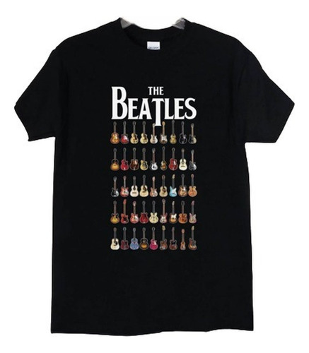 The Beatles Guitar polera negra Hombre Manga Corta