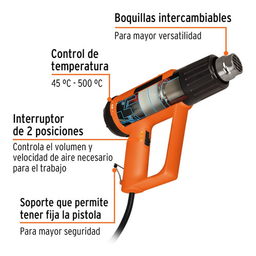 Pistola De Calor Profesional, 2000 W, Truper, 16432