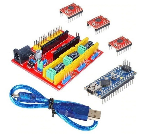 Kit Cnc Shield Arduino Nano + Nano + 3 Driver A4988 + Cable