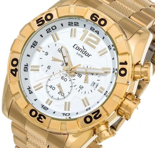 Relógio Condor Masculino Covd33aa/4k Aço Metal Dourado Branco Original C/ Garantia De 1 Ano