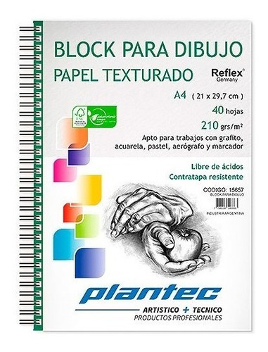 Block Para Dibujo A4 210 Grs Plantec X 40 H. 15657 Texturado Color Blanco