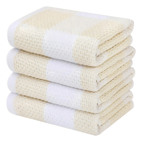 Homaxy - Paños De Cocina De 100% Algodón De Punto Gofre Color Beige Y Blanco