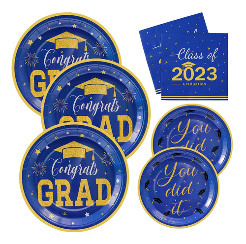 Homix Plato Servilleta Graduacion 2023 Azul Dorado Negro 30