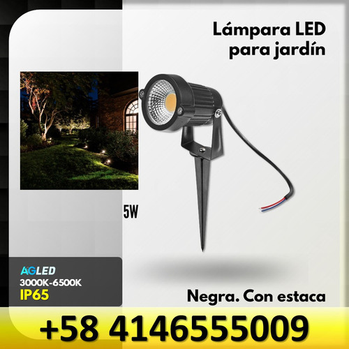 Lampara Led Para Jardin Negra 5w 6k Aluminio Ip65 Con Estaca