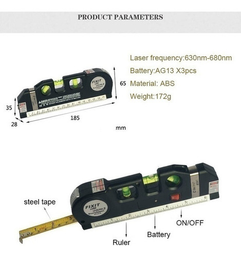 Laser Level Horizon Upright Mida 1,8 Ft Alineador Regla Métr
