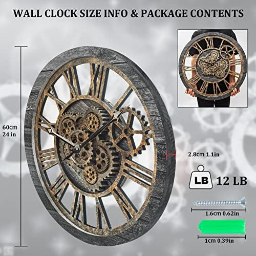 Reloj De Pared Hoibai, Reloj Con Engranajes Móviles De 24 Pu