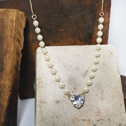 Colar Pérolas Verdadeiras Feminino Gargantilha Pingente Ouro Cor Dourado
