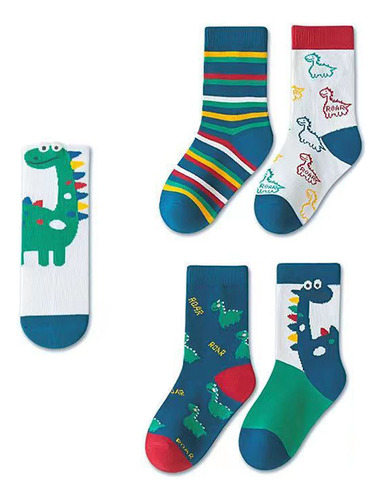 Calcetines Con Estampado De Dinosaurios Para Niños, 5 Pares