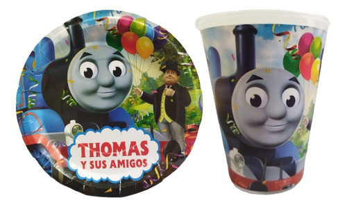 Paquete Fiesta Cumpleaños Vaso Plato Thomas 20 Niños 