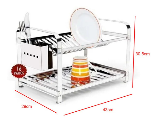 Imagem 5 de 7 de Escorredor De Louça Inox 16 Pratos Inox Não Enferruja