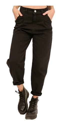 Jean Pantalon Mujer Slouchy Tiro Alto Clasico Negro