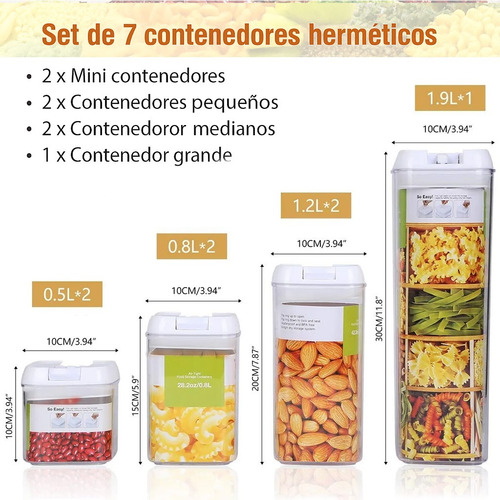 7 Toppers Hermeticos De Plastico Transparente Tapa Cereal Transparente