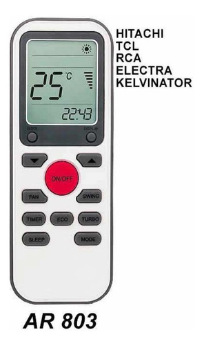 Imagen 2 de 10 de Control Remoto Aire Acondicionado Hitachi Tcl Electra Rca