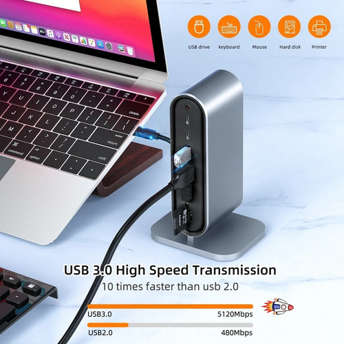 Imagen 9 de 10 de 12 En 1 Hub Usb C Hdmi 4k Vga Sd Rj45 Jack 3.5 Para Mac iPad