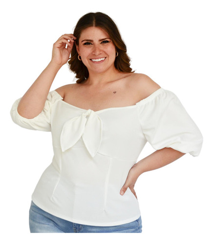 Blusa Campesina Roman Fashion /tallas Extras, 1824 (blanco)