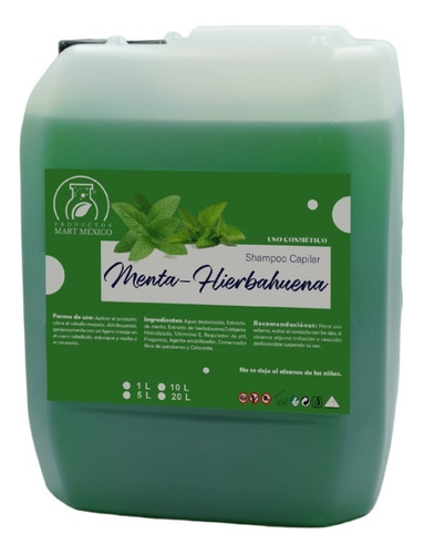  Shampoo De Menta-hierbabuena Libre De Sal  (5 Litros).