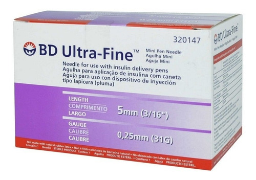 Imagen 2 de 2 de Aguja Para Insulina Bd Ultra Fine 31g X 5mm Caja X 100 Und