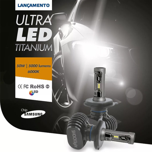 Kit 2 Lâmpadas Ultra Led Shock Light H4 + Hb4 10000lm