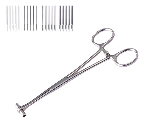 Pinça TCJ-chen Septum, pinça com agulhas 14g. Cor Prata