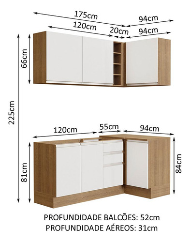 Cocina Integral Completa Modular Esquinera Madesa Glamy 269cm 01 Color Blanco/Marrón