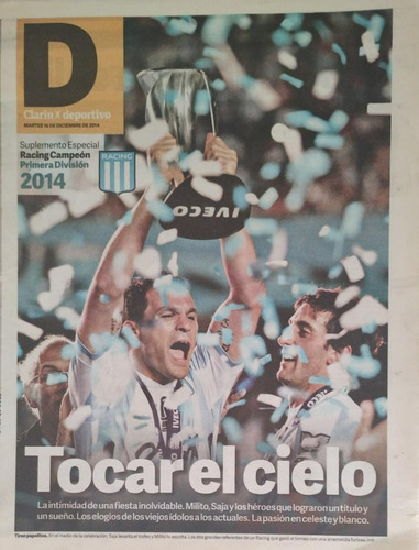 Racing Campeón Primera División 2014. Diario Clarín