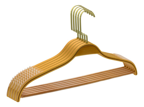 Kit 10 Cabides De Madeira Com Barra E Silicone Ys-bp1 Cor Dourado Luxo