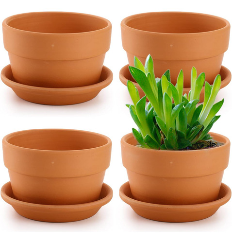 Conjunto De 4 Macetas Terracota Con Platillos, Maceta 15 Cm,