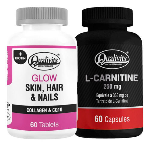 Glow Skin Hair Nails + Carnitina X 60 Cápsulas - Qualivits