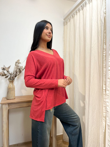 Sweater Remera Mujer Suelto Basico Cuello V Nelly Peonia