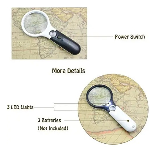 Lupa Lectura Iluminación Luz 3 Led Joyería Hogar Multiusos